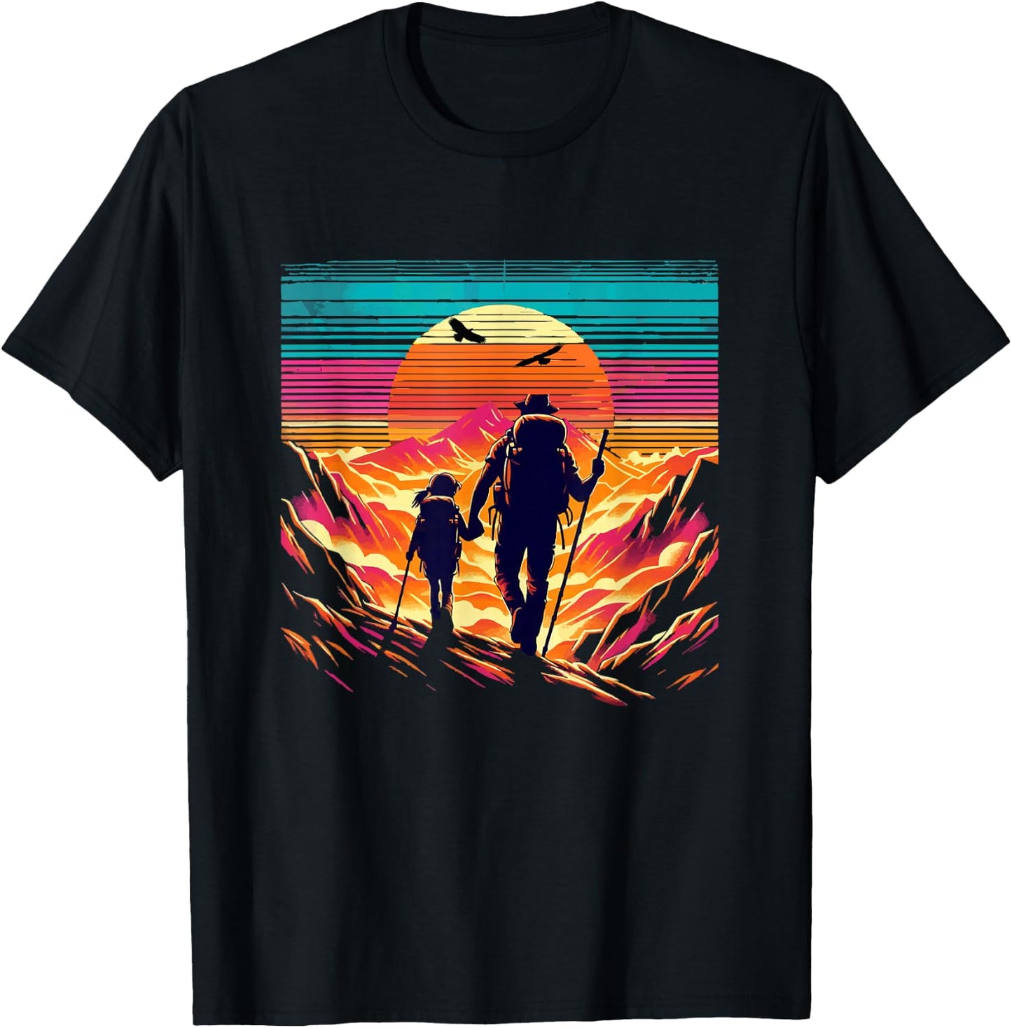 father daughter hiking mountain Camping Buddies Daughter dad T-Shirt - T-Shirt | Black