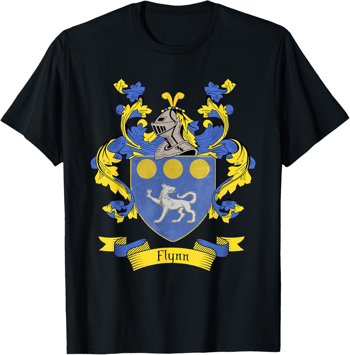 Flynn Coat of Arms | Flynn Surname Family Crest T-Shirt - T-Shirt | Black