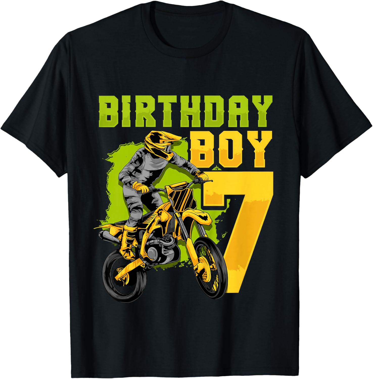 7th Birthday Gift Party Motocross Dirt Bike Racer 7 Years T-Shirt - T-Shirt | Black