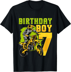 7th Birthday Gift Party Motocross Dirt Bike Racer 7 Years T-Shirt - T-Shirt | Black