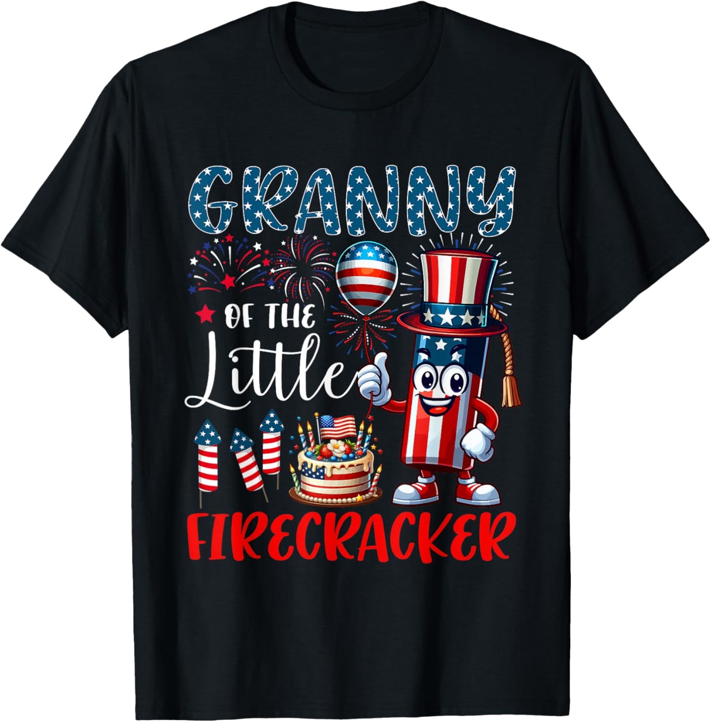 Granny Of The Little Firecracker 4th Of July Birthday Party T-Shirt - T-Shirt | Black