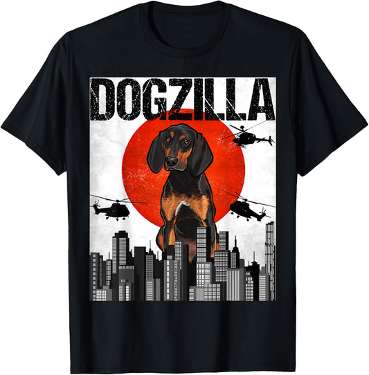 Funny Vintage Japanese Dogzilla Black and Tan Coonhound T-Shirt - T-Shirt | Black