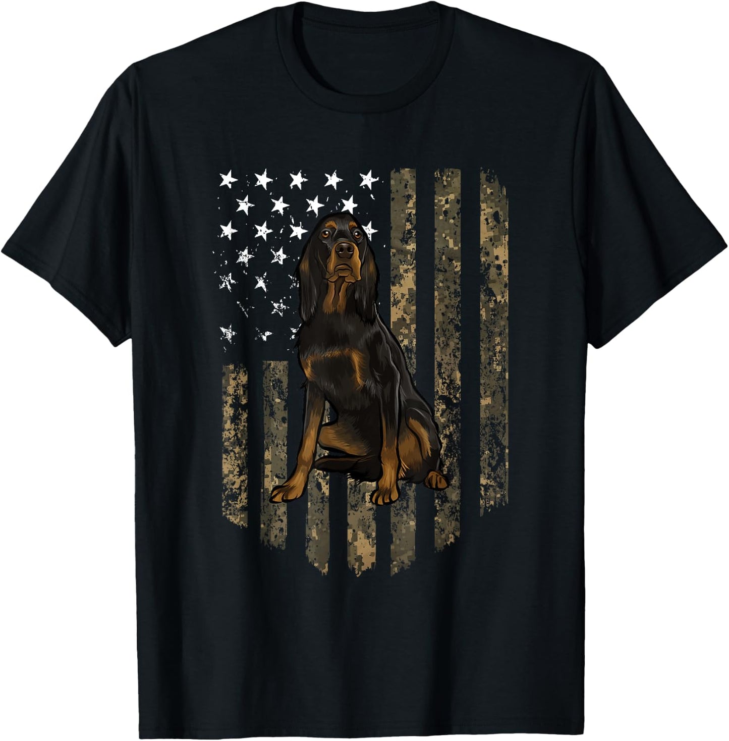 Camo American Flag Gordon Setter 4th Of July USA T-Shirt - T-Shirt | Black