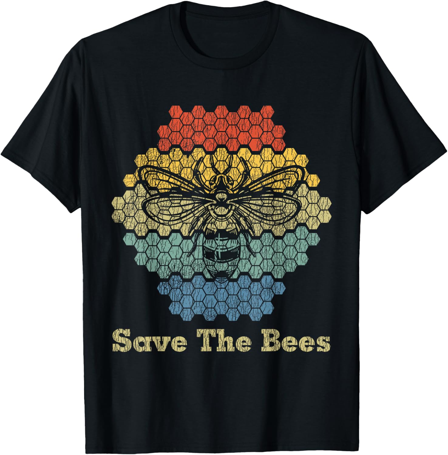 Retro Vintage Bumble Bee Save The Bees Keeper Climate Change T-Shirt - T-Shirt | Black