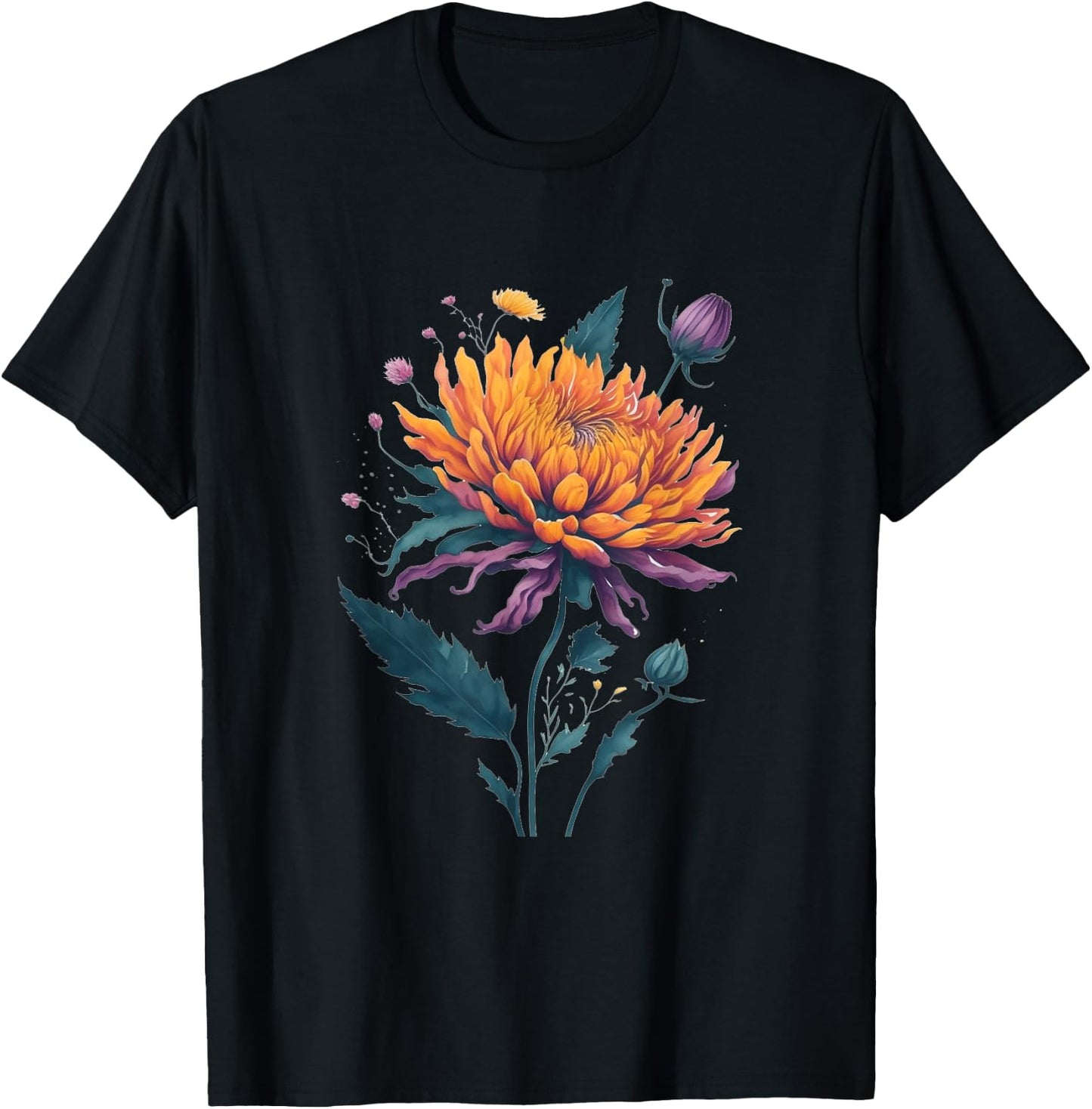 Vibrant Autumn Chrysanthemum Bloom in Full Glory T-Shirt - T-Shirt | Black
