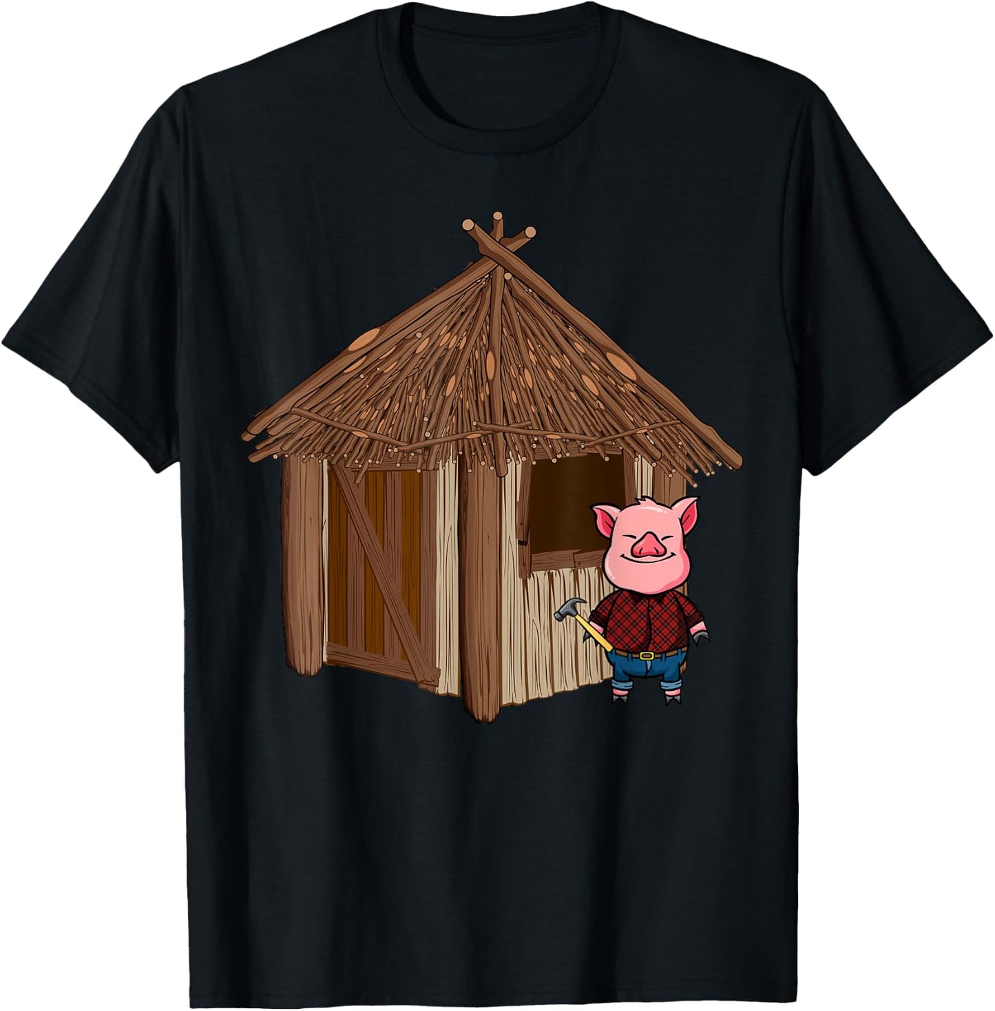 Three Pigs Lazy Halloween Costume - Stick House T-Shirt - T-Shirt | Black