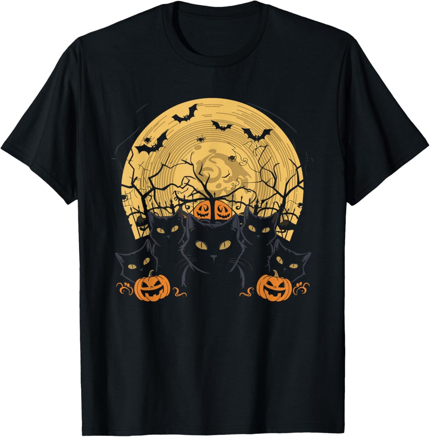 Cat Halloween Moon T-Shirt - T-Shirt | Black