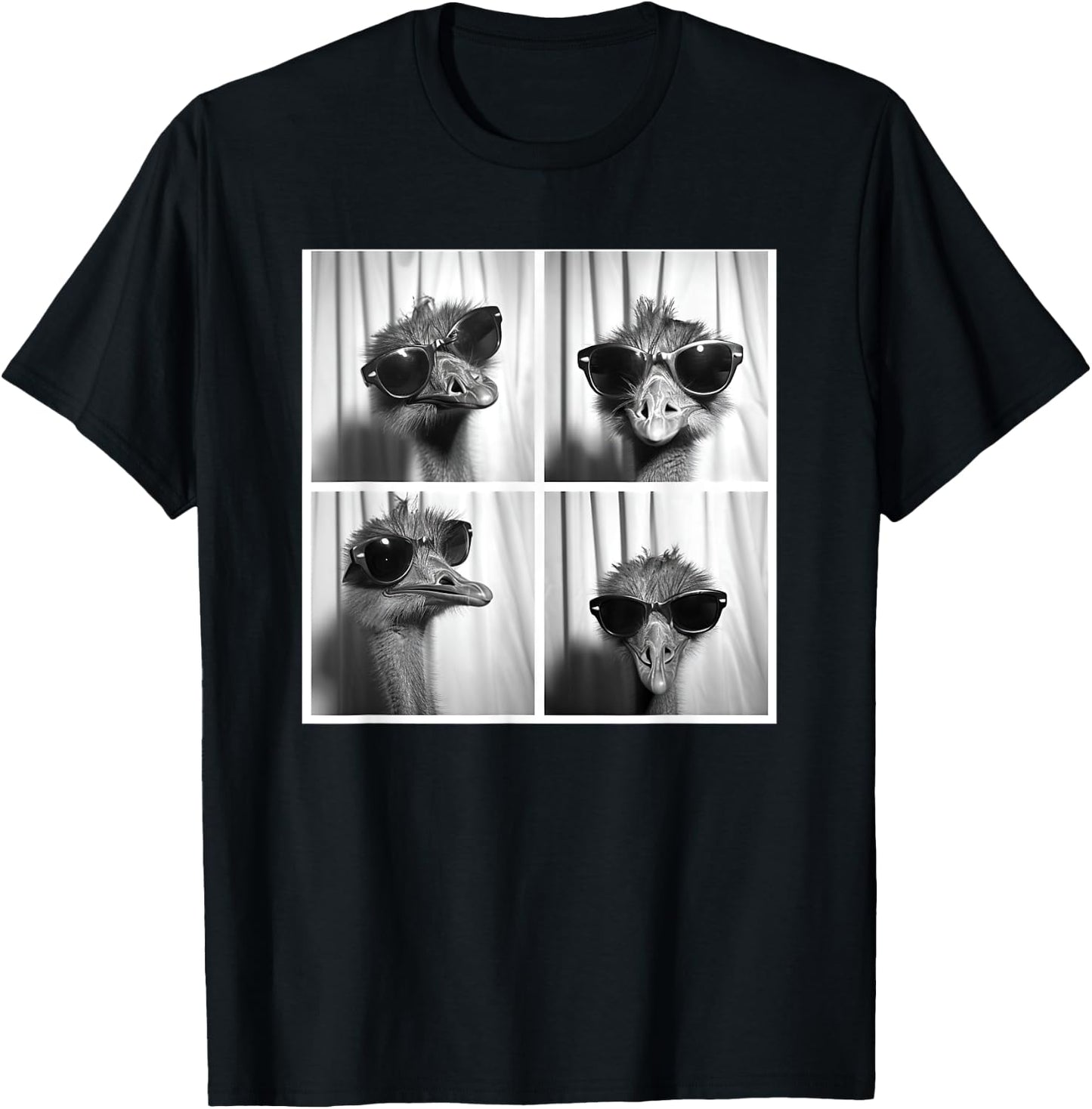 Ostrich Wearing Sunglasses Bird Face Funny Emu Lover T-Shirt - T-Shirt | Black