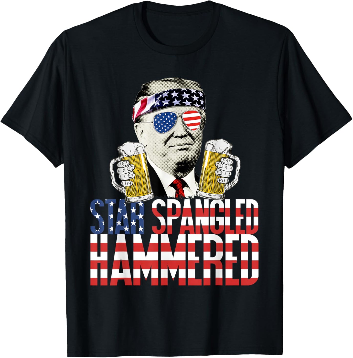 Star Spangled Hammered President Donald Trump Beer Lover T-Shirt - T-Shirt | Black