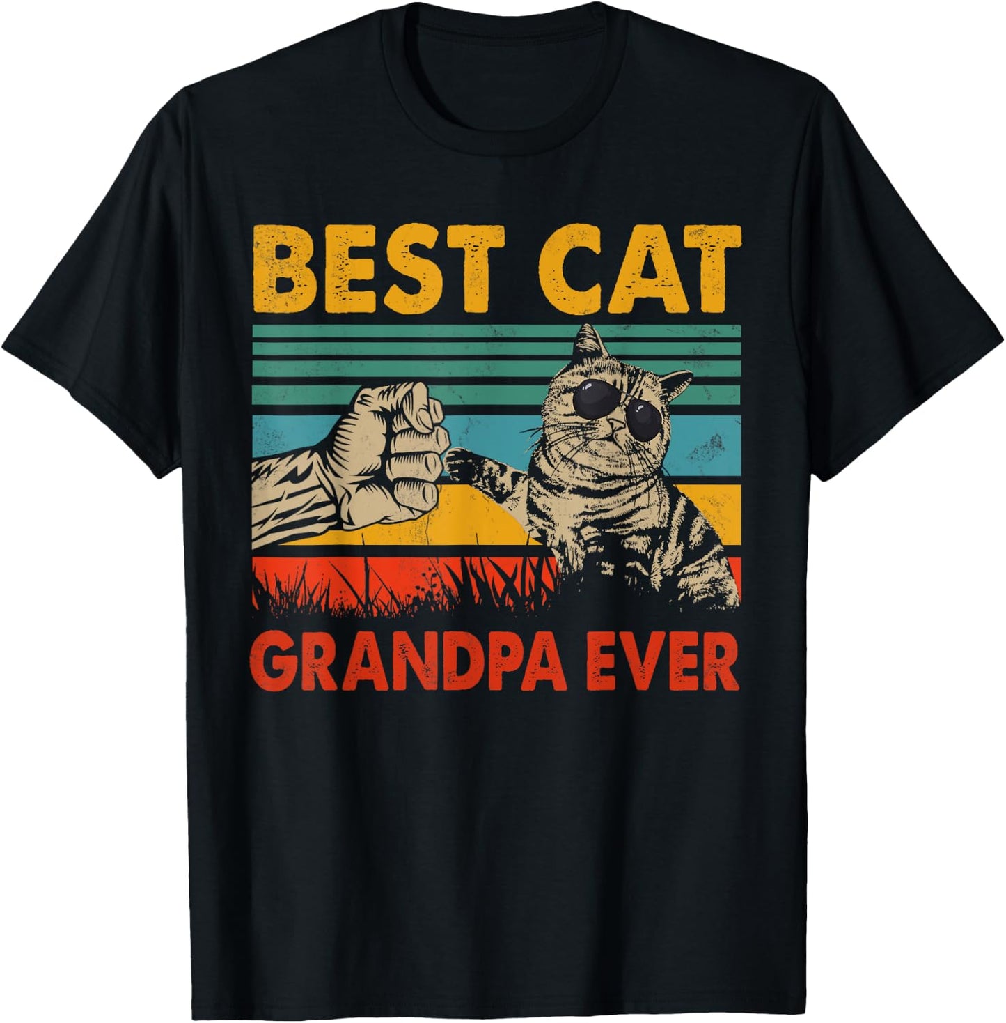 Vintage Retro Best Cat Grandpa Happy Father's Day Cat Lover Men Women T-Shirt - T-Shirt | Black