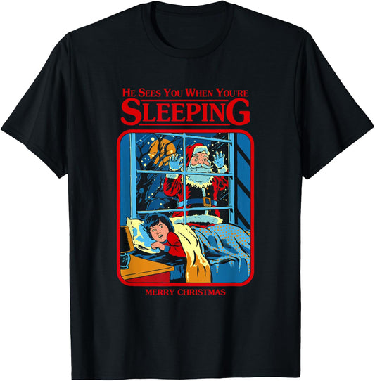 He Sees You When You're Sleeping Merry Christmas T-Shirt - T-Shirt | Black