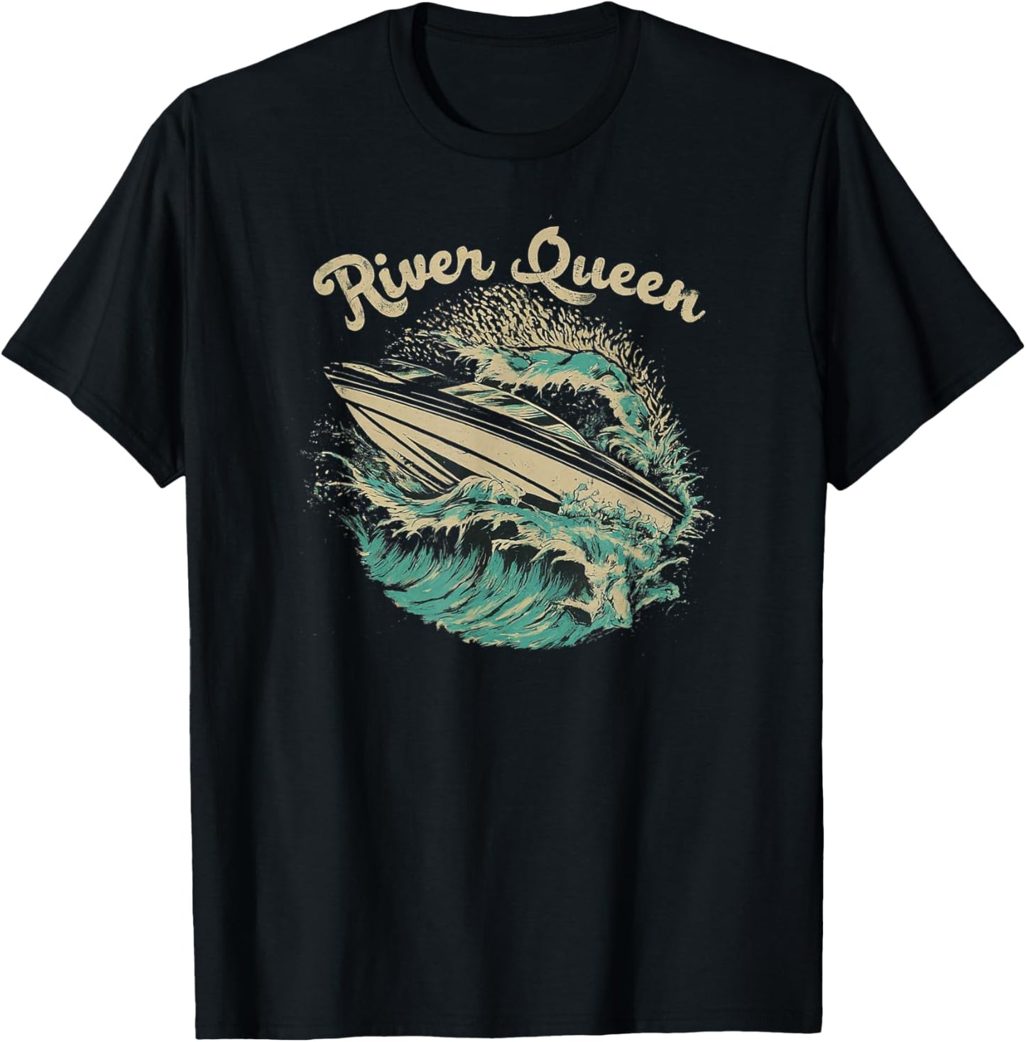 Big Wave River Queen Ski Boat T-Shirt - T-Shirt | Black