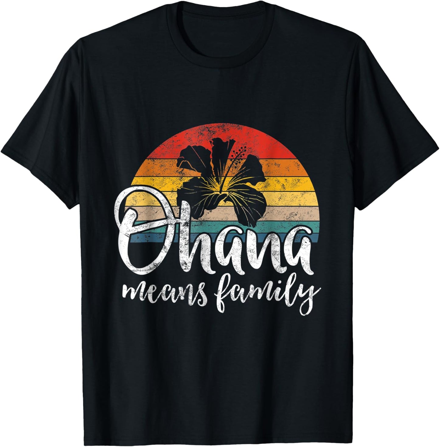 Ohana Hawaiian Retro Summer Hawaii Flower Family Love Quote Women Kids T-Shirt - T-Shirt | Black