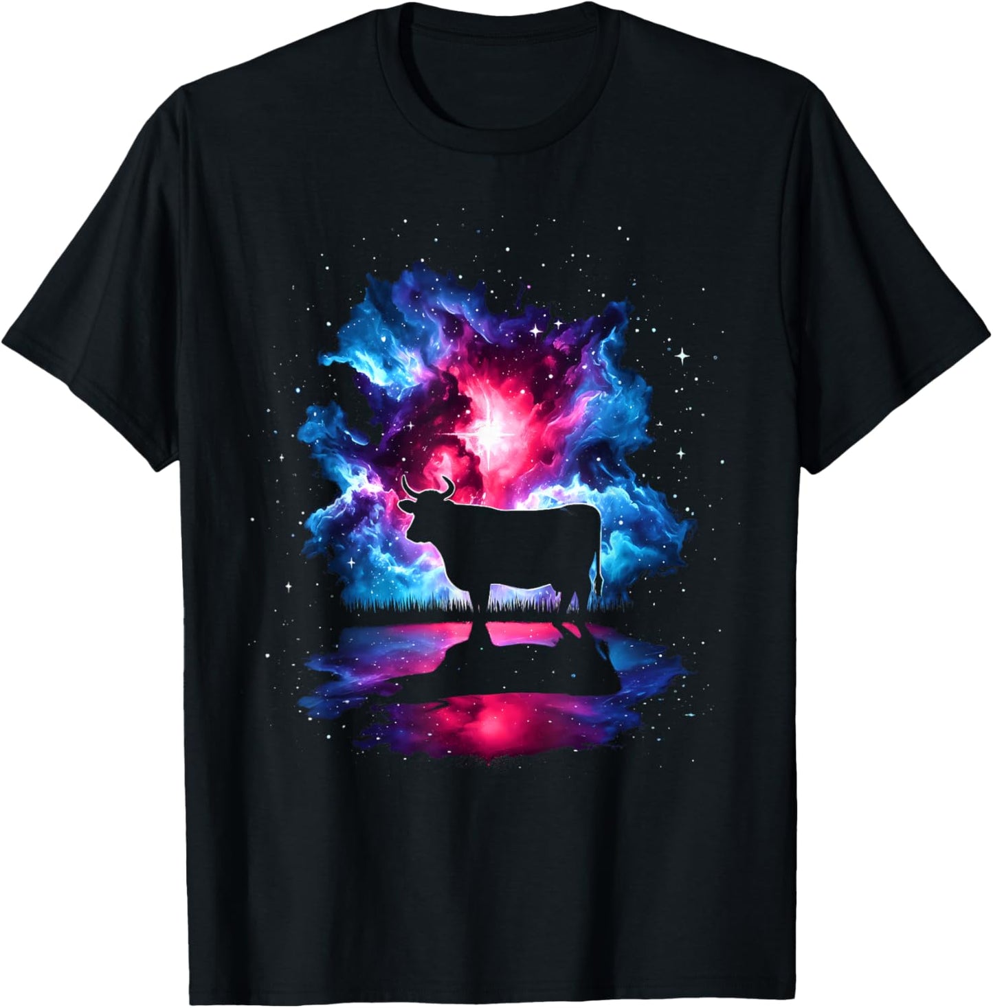 Cool Cosmic Cow Galaxy Graphic Space Art T-Shirt - T-Shirt | Black