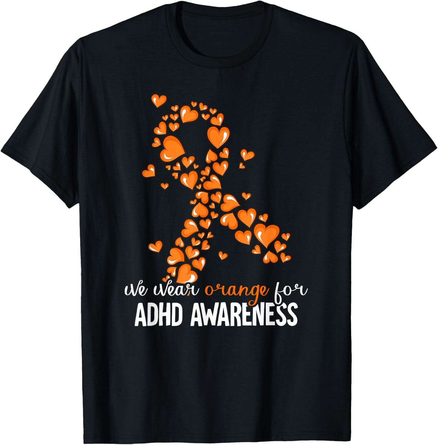 ADHD Gift -Kids Orange ADHD Awareness Casual Mandarin Collar Letter Print T-Shirt - T-Shirt | Black
