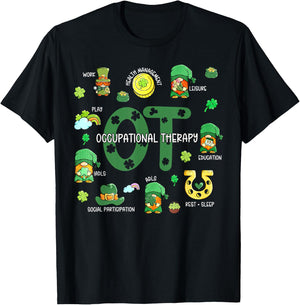 Occupational Therapy OT Therapist OTA Gnomes St Patricks Day T-Shirt - T-Shirt | Black