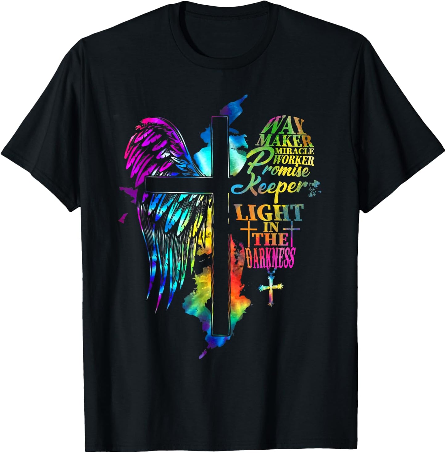 Waymaker Miracle Worker Jesus Christ Wings Religious Quote T-Shirt - T-Shirt | Black