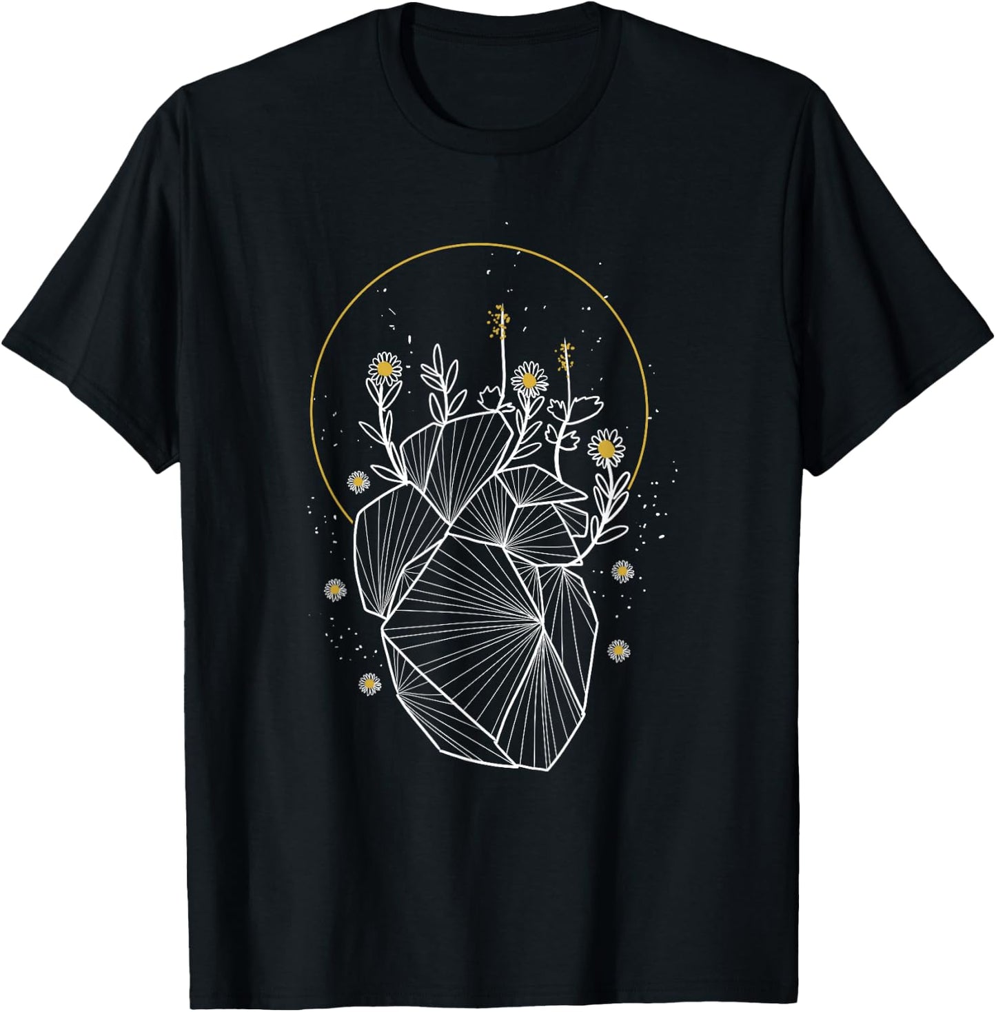 Moon Line Geometric Anatomical Heart Flowers Space Art Gift T-Shirt - T-Shirt | Black