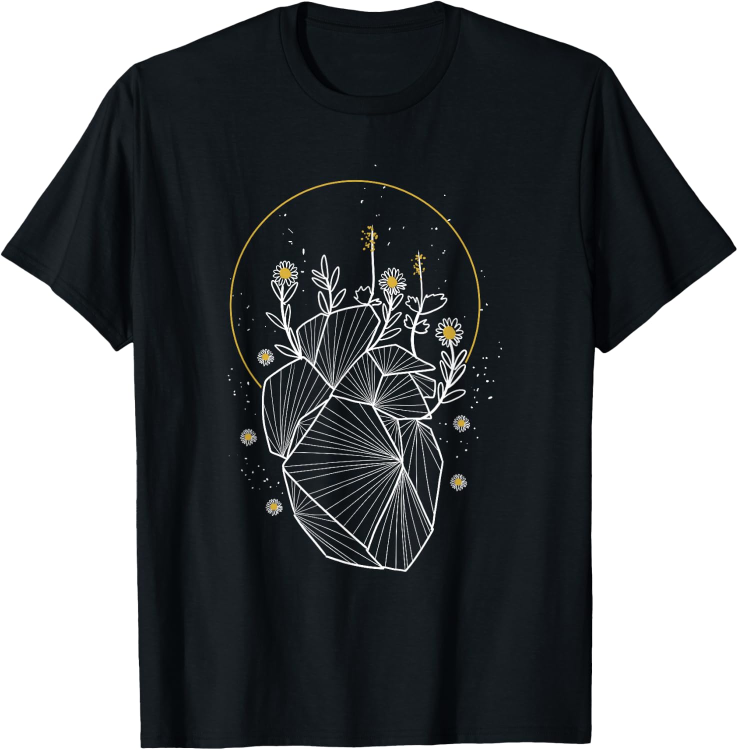 Moon Line Geometric Anatomical Heart Flowers Space Art Gift T-Shirt - T-Shirt | Black