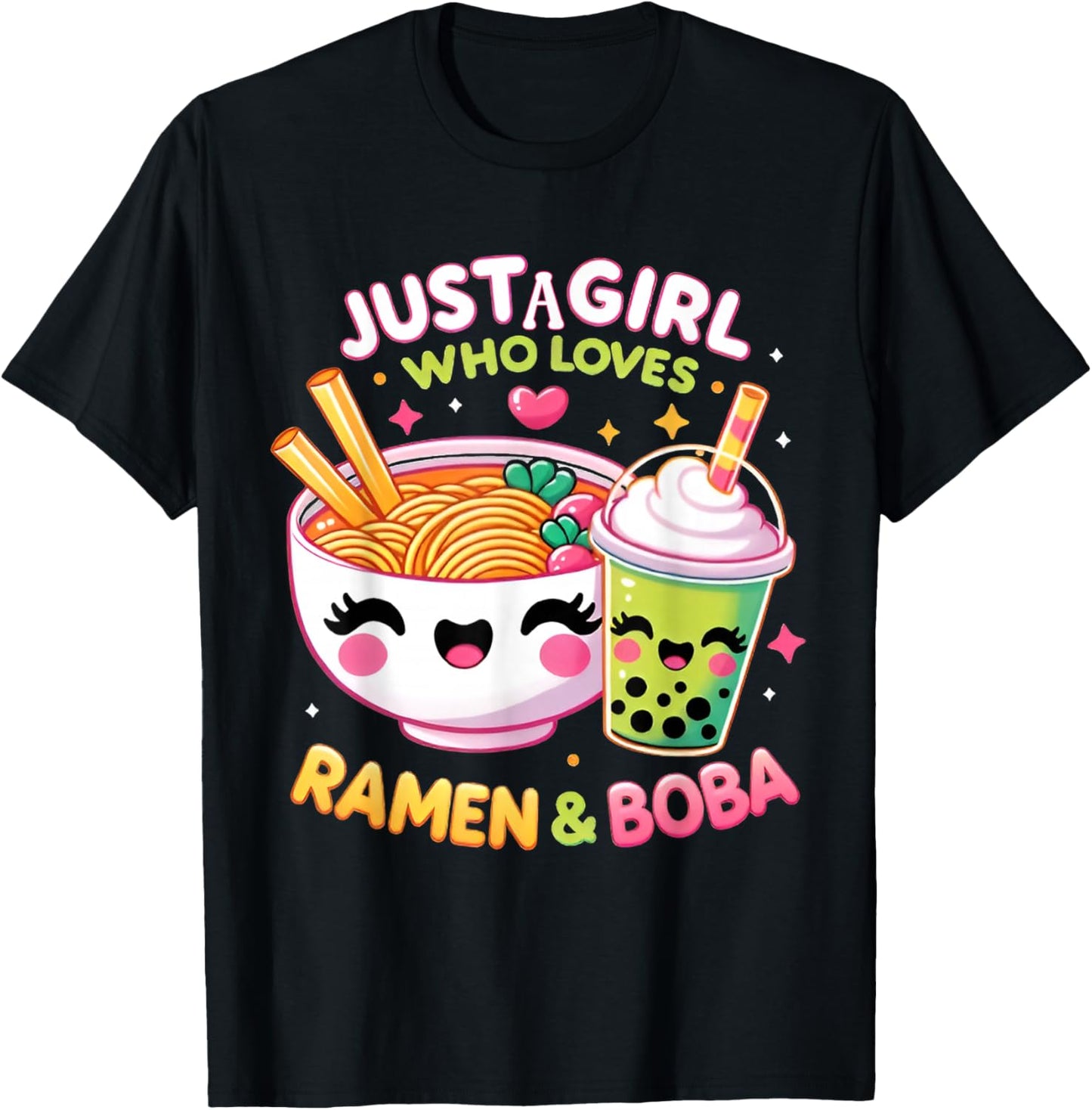 Just A Girl Who Loves Boba Tea and Ramen Bubble Tea Japanese T-Shirt - T-Shirt | Black