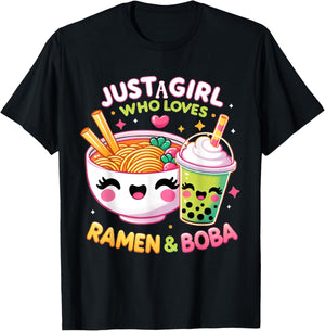 Just A Girl Who Loves Boba Tea and Ramen Bubble Tea Japanese T-Shirt - T-Shirt | Black
