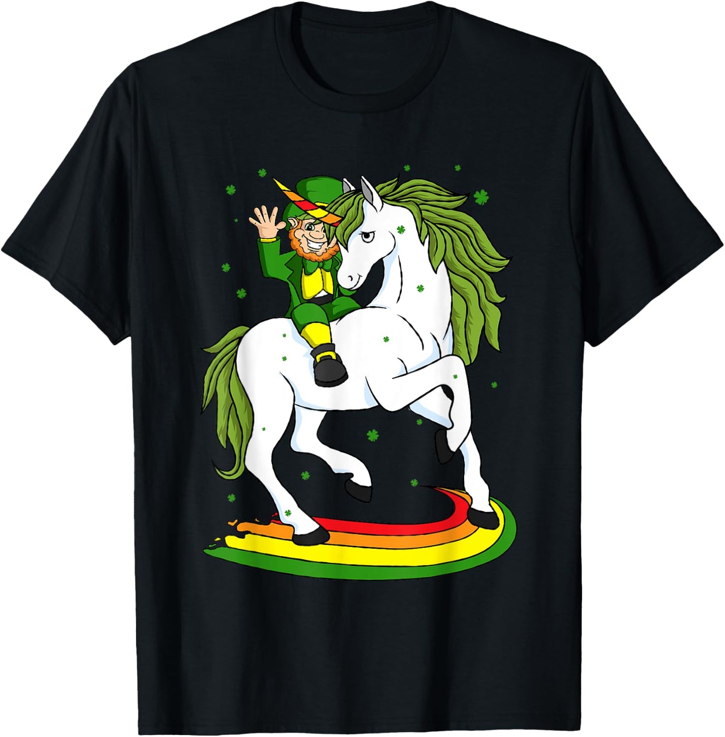 Leprechaun Riding A Magical St Patrick's Day Unicorn Gift T-Shirt - T-Shirt | Black