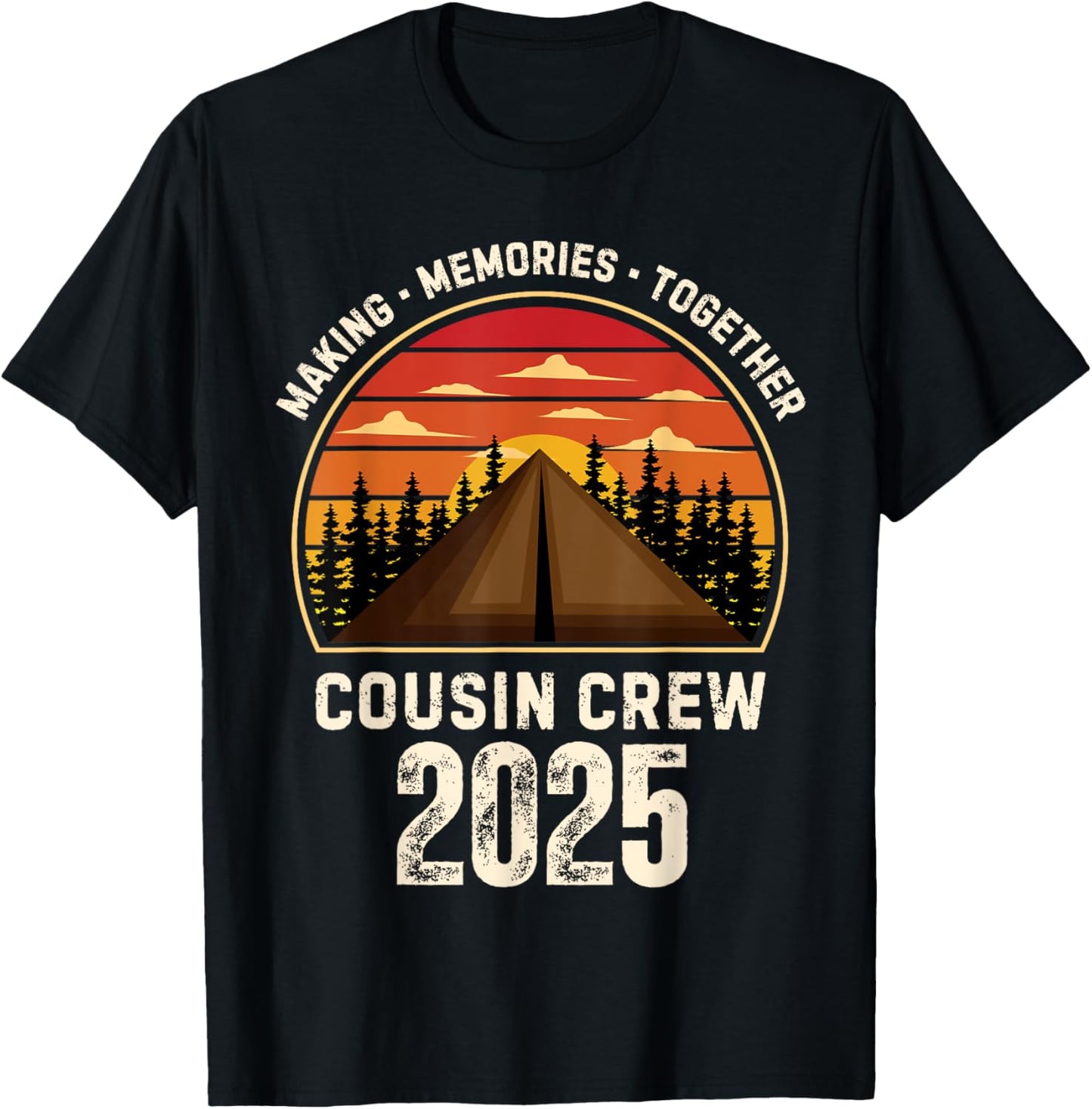 Retro Vintage Cousin Crew 2025 Camper Matching Camping Trip T-Shirt - T-Shirt | Black