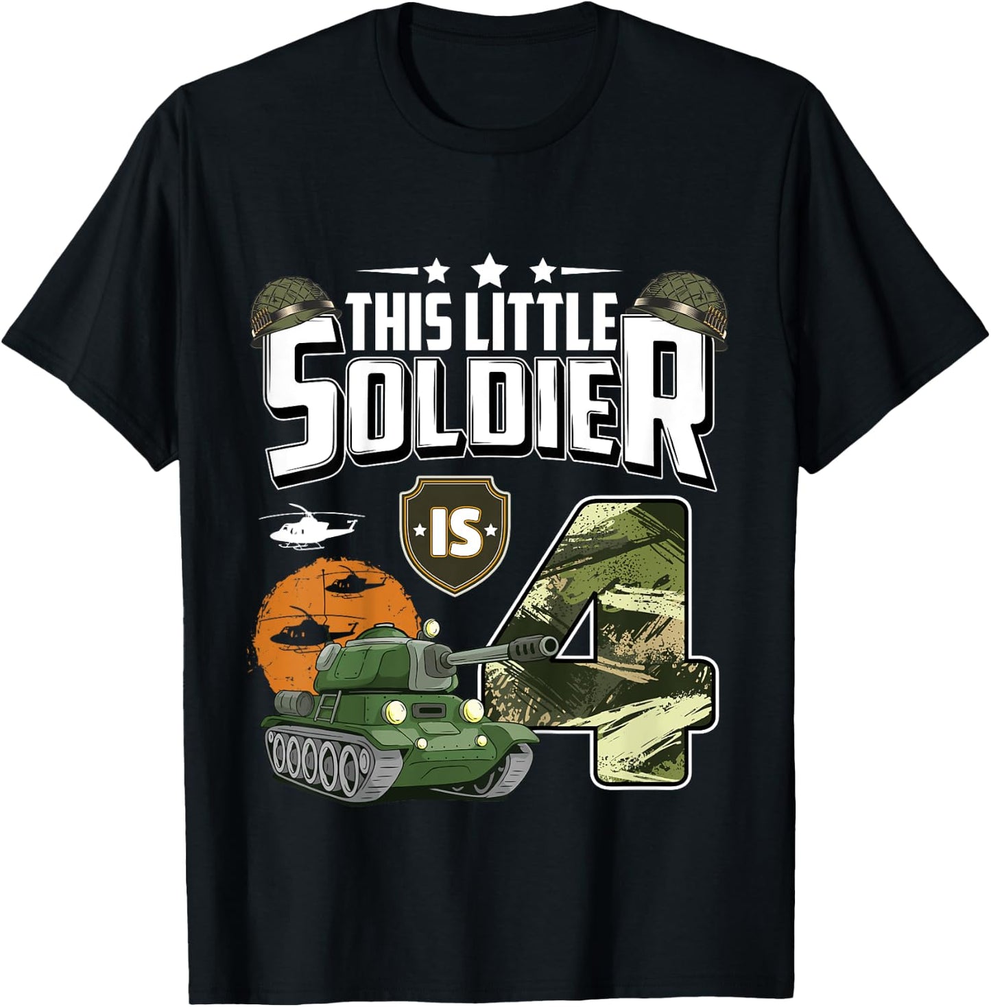 Kids 4 Year Old Soldier 4th Birthday Military Themed Camo boys T-Shirt - T-Shirt | Black