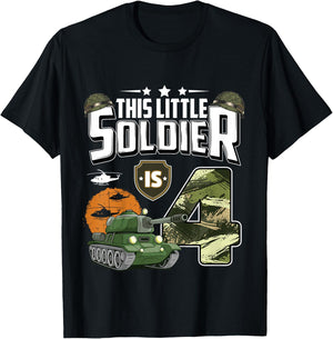 Kids 4 Year Old Soldier 4th Birthday Military Themed Camo boys T-Shirt - T-Shirt | Black