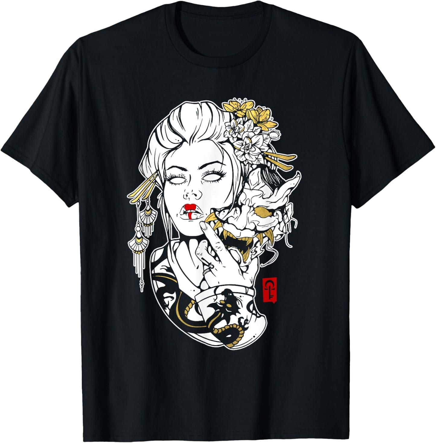 Skulls and Succulents Japanese Geisha Oni Mask T-Shirt - T-Shirt | Black