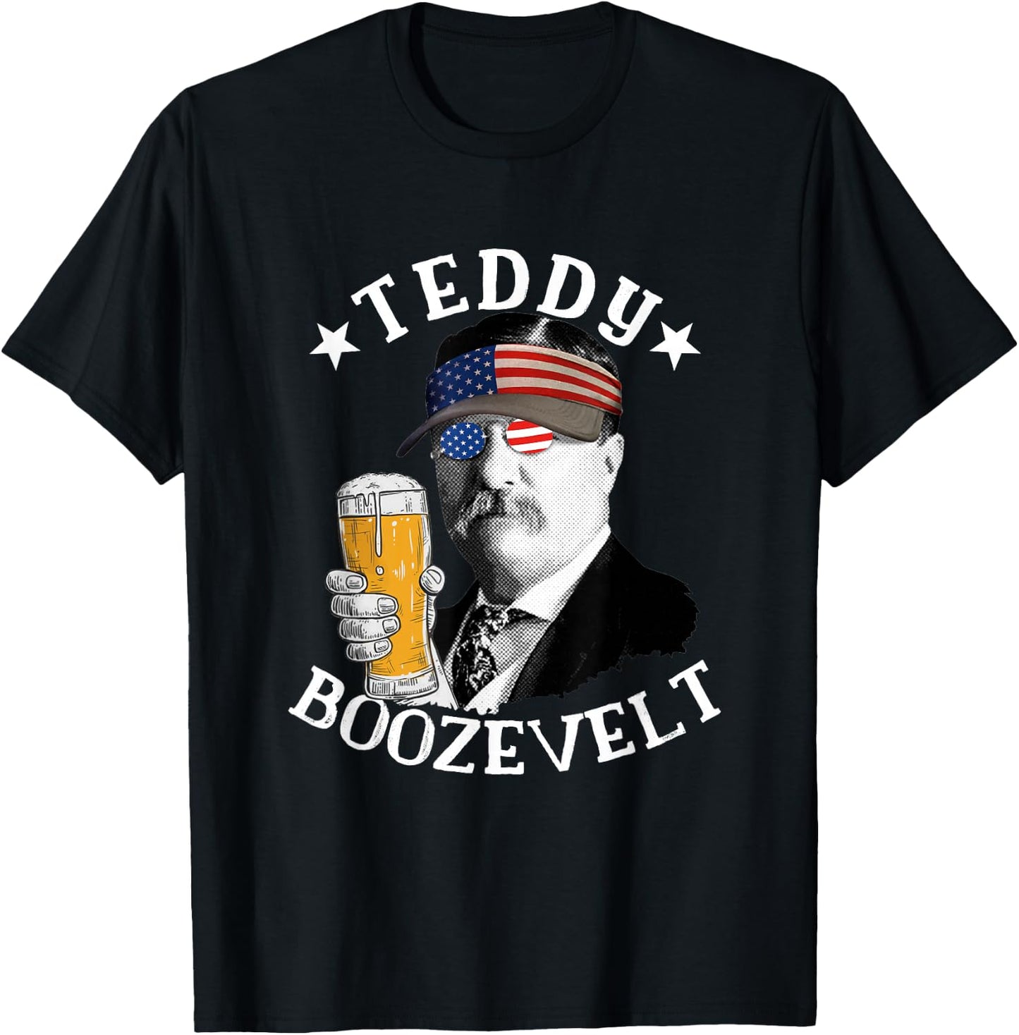 Teddy Boozevelt President Theodore Roosevelt Drinking Beer T-Shirt - T-Shirt | Black