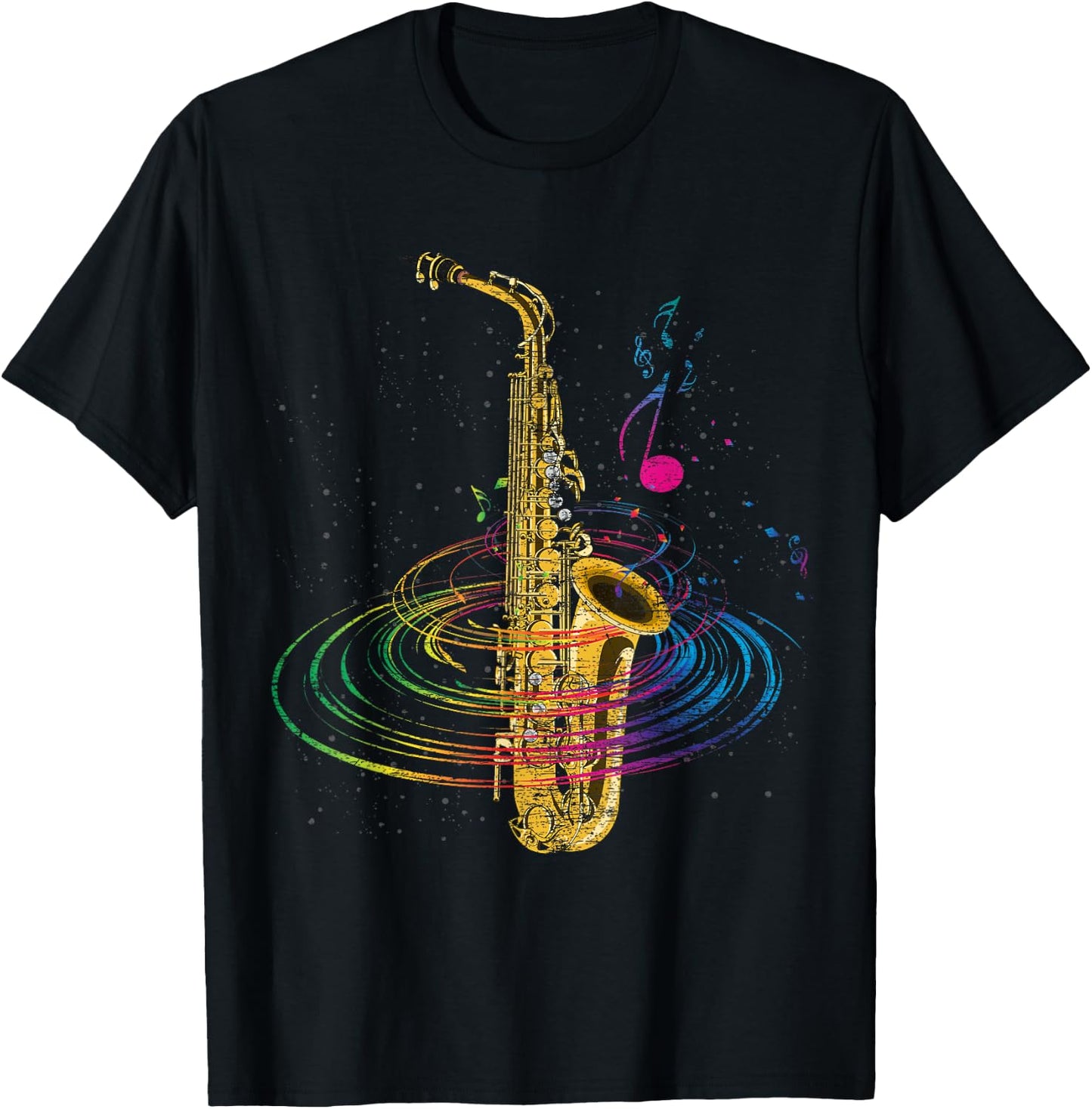 Sax Player Gift Saxophonist Music Notes Saxophone T-Shirt - T-Shirt | Black