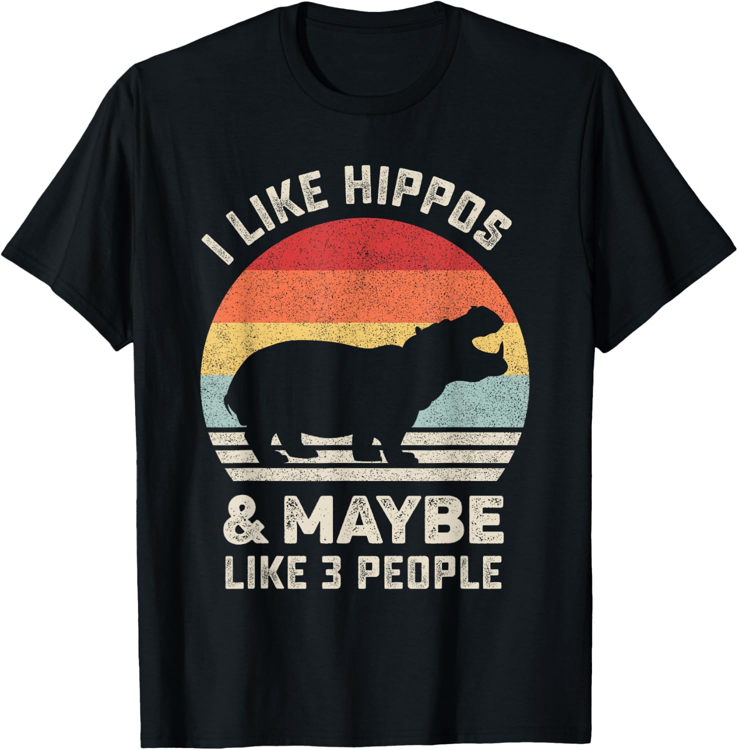 Retro I Like Hippos Shirt Animal Hippo Lover Gift Vintage T-Shirt - T-Shirt | Black