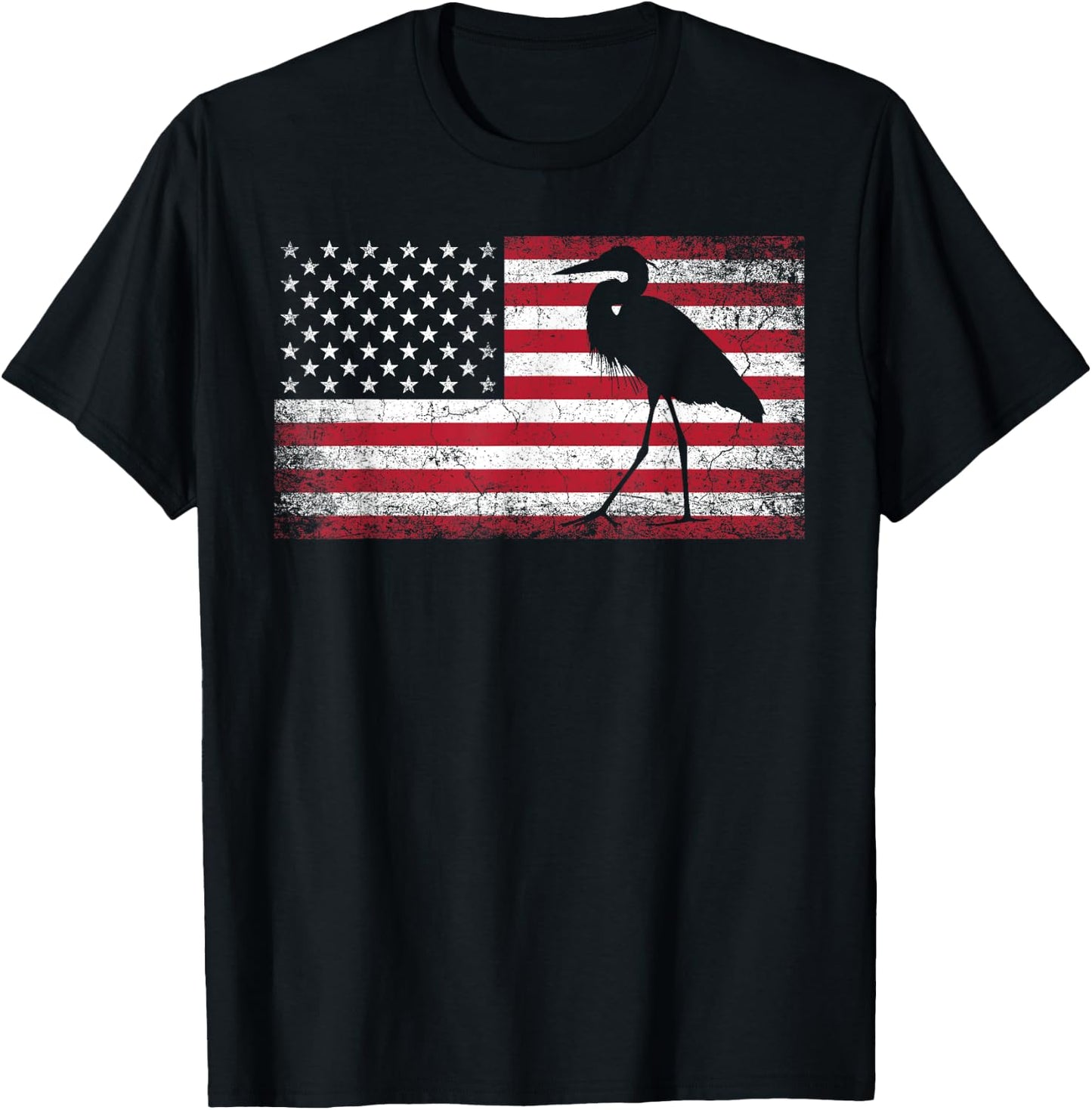 Heron Bird 4th of July American Flag America Patriotic Kids Men T-Shirt - T-Shirt | Black