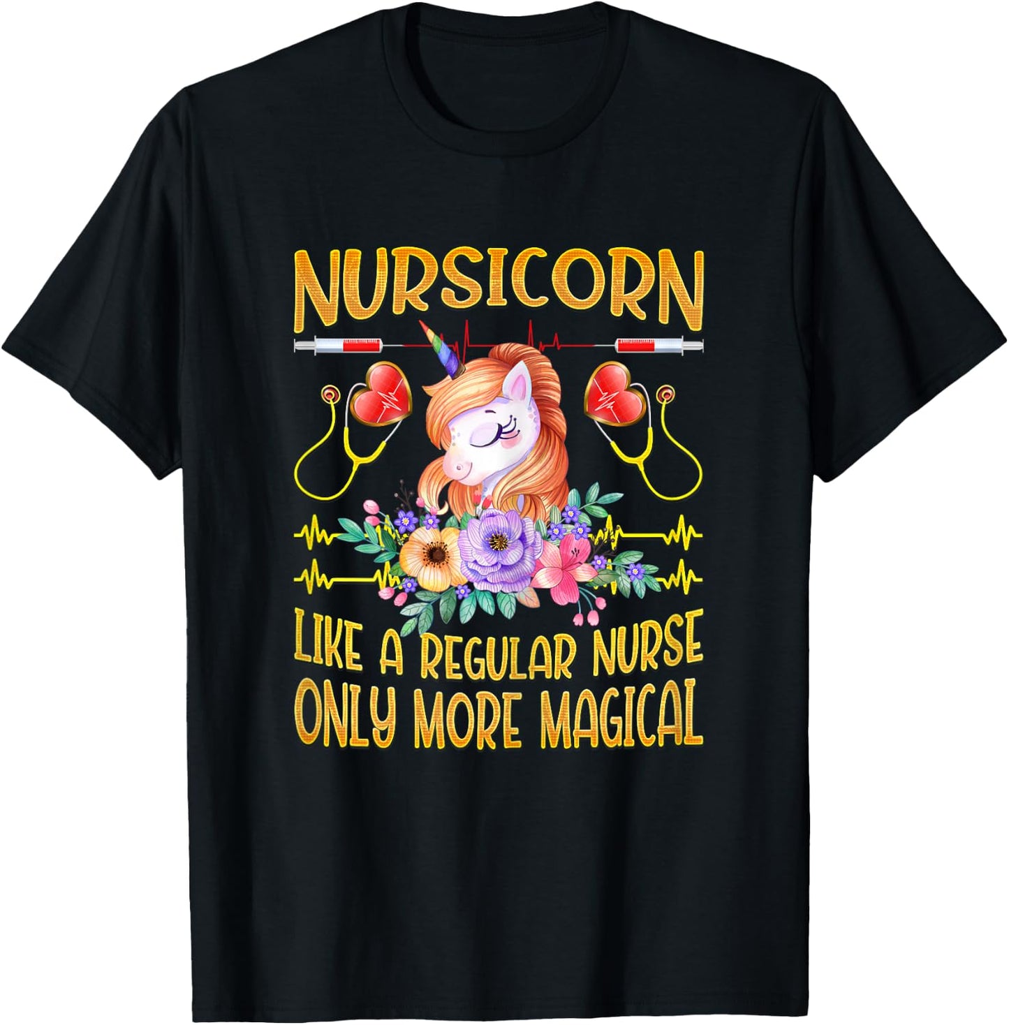 Nursing Shirts For Nurses Funny, Nurse Unicorn Nursicorn T-Shirt - T-Shirt | Black
