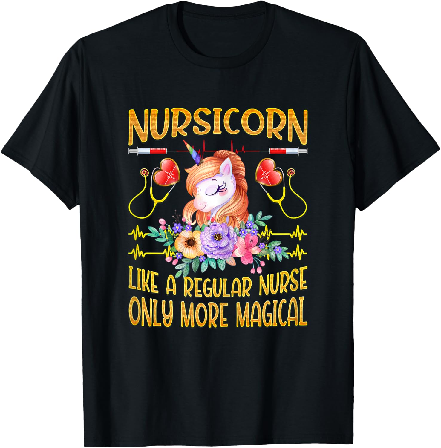 Nursing Shirts For Nurses Funny, Nurse Unicorn Nursicorn T-Shirt - T-Shirt | Black