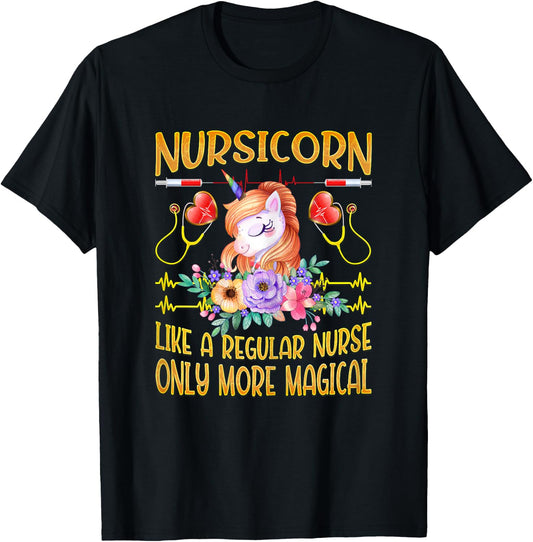 Nursing Shirts For Nurses Funny, Nurse Unicorn Nursicorn T-Shirt - T-Shirt | Black