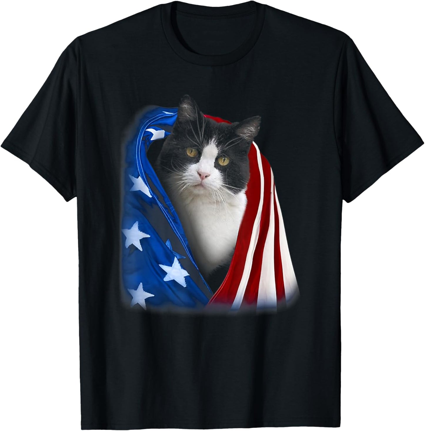 American Flag Cover Tuxedo Cats Kitten 4th July Independence Women Men T-Shirt - T-Shirt | Black