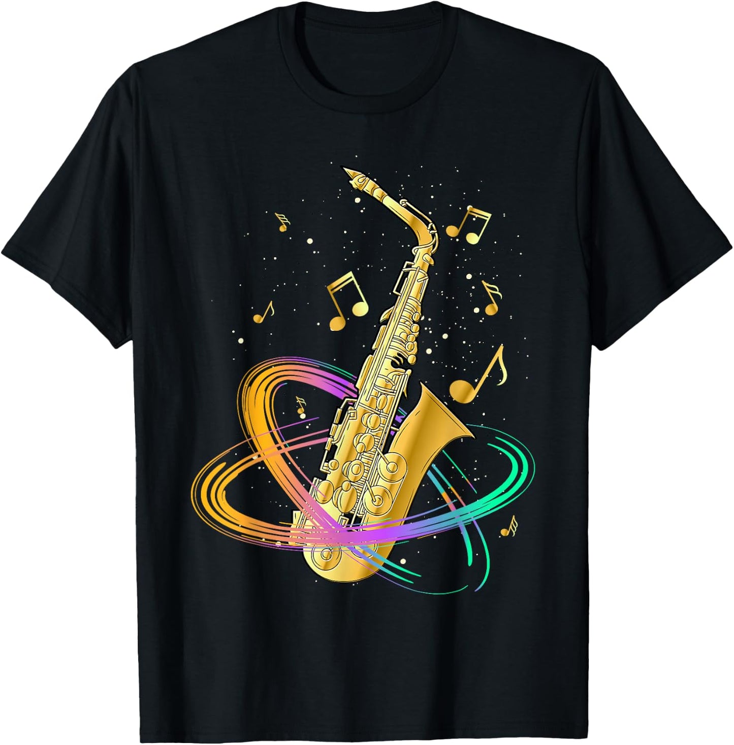 Saxophone Player Musical Notes Jazz Musician Saxophonist Sax T-Shirt - T-Shirt | Black