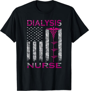 Dialysis Nurse Awareness American Flag T-Shirt - T-Shirt | Black