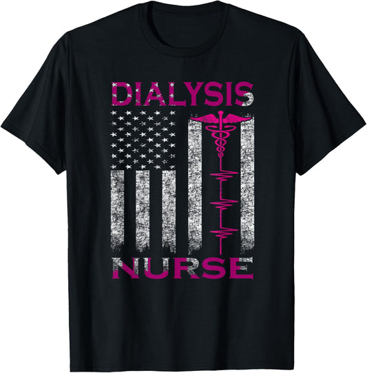 Dialysis Nurse Awareness American Flag T-Shirt - T-Shirt | Black