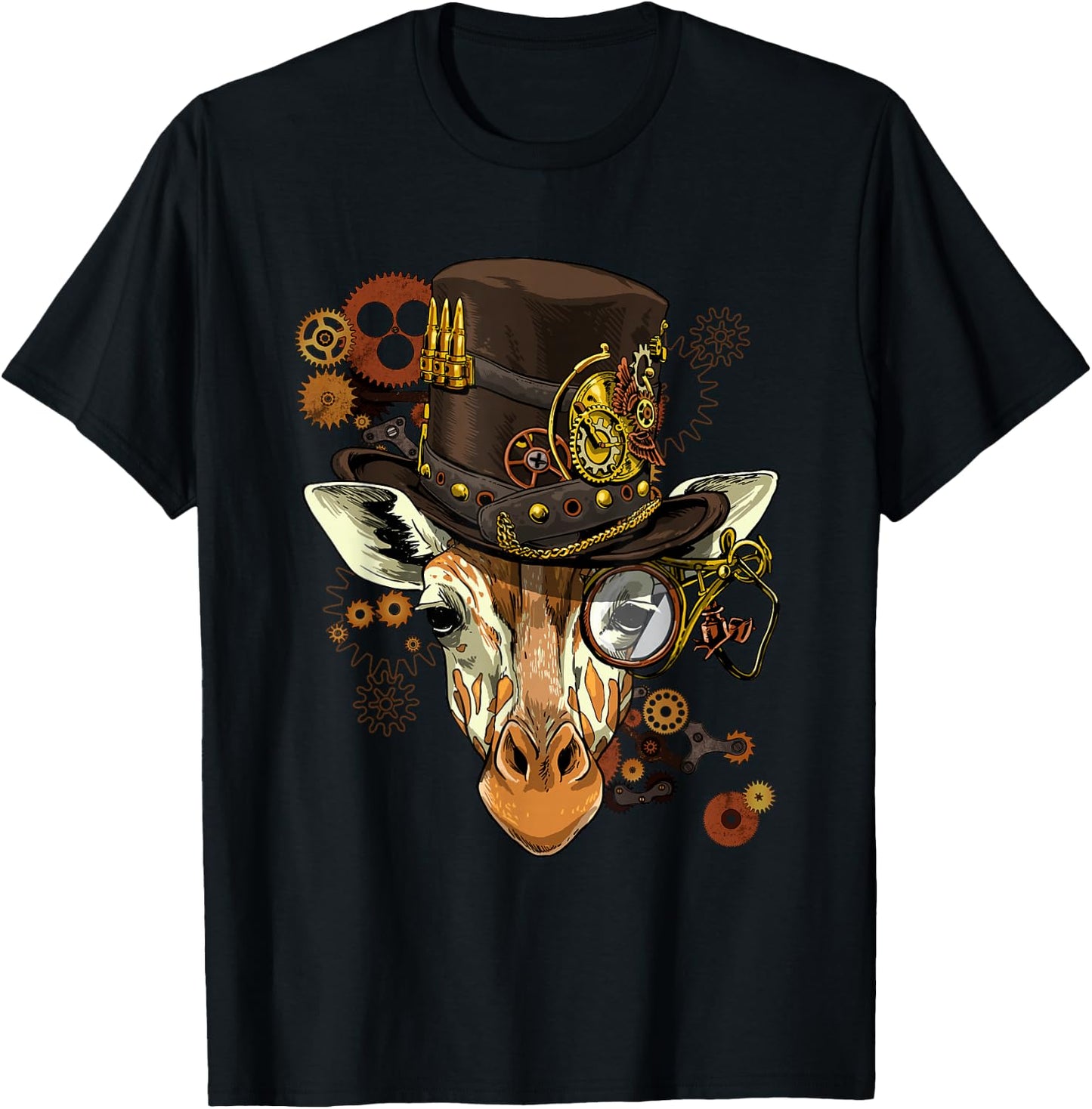 Steampunk Gear Giraffe Shirt Mechanical Animal Giraffe Lover T-Shirt - T-Shirt | Black