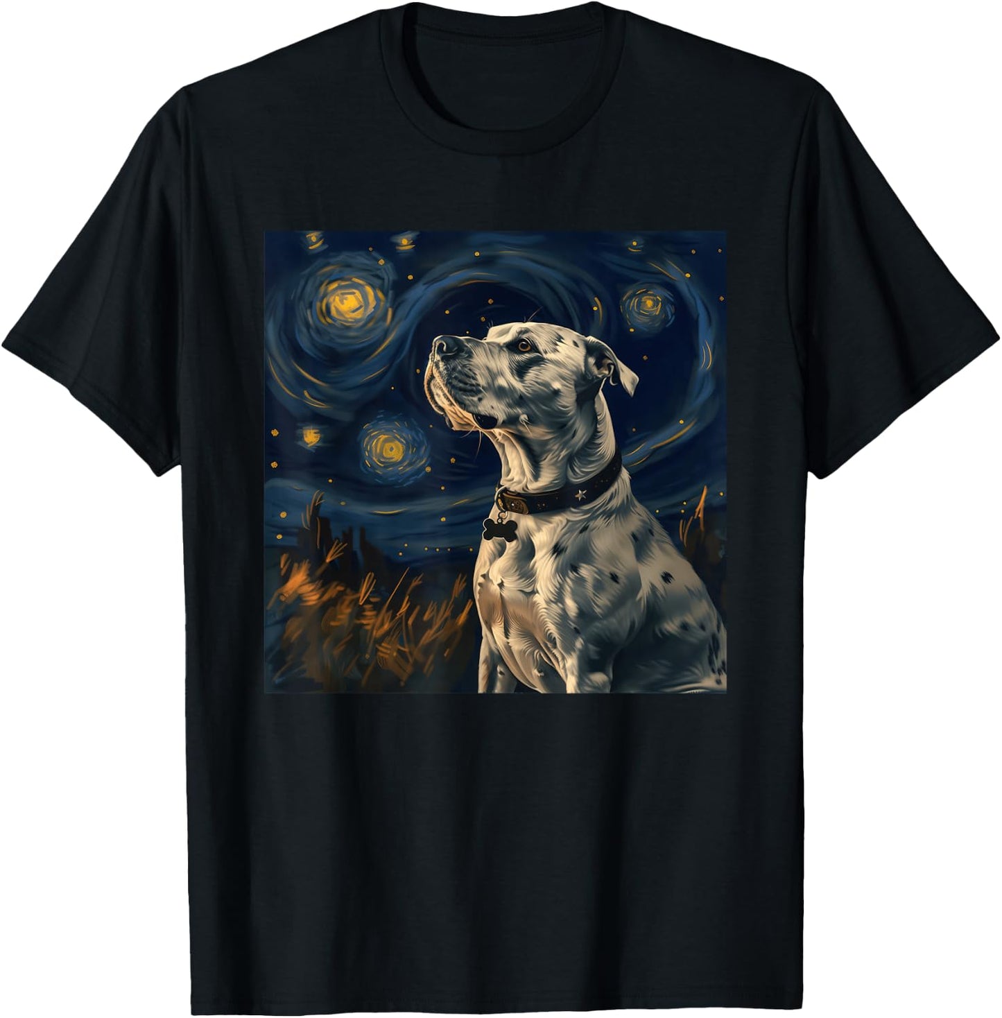 Pit Bull Dog Owner Van Gogh Style Starry Night T-Shirt - T-Shirt | Black