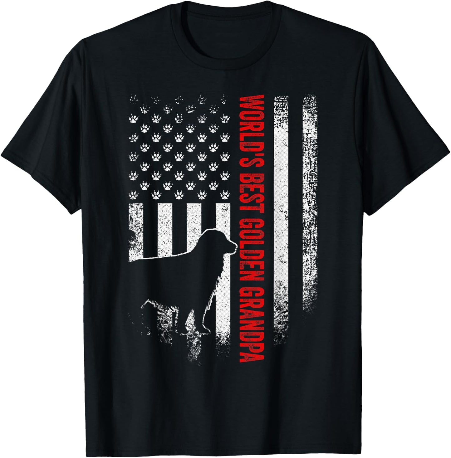 Vintage American Flag World's Best Golden Retriever Grandpa Women Men T-Shirt - T-Shirt | Black