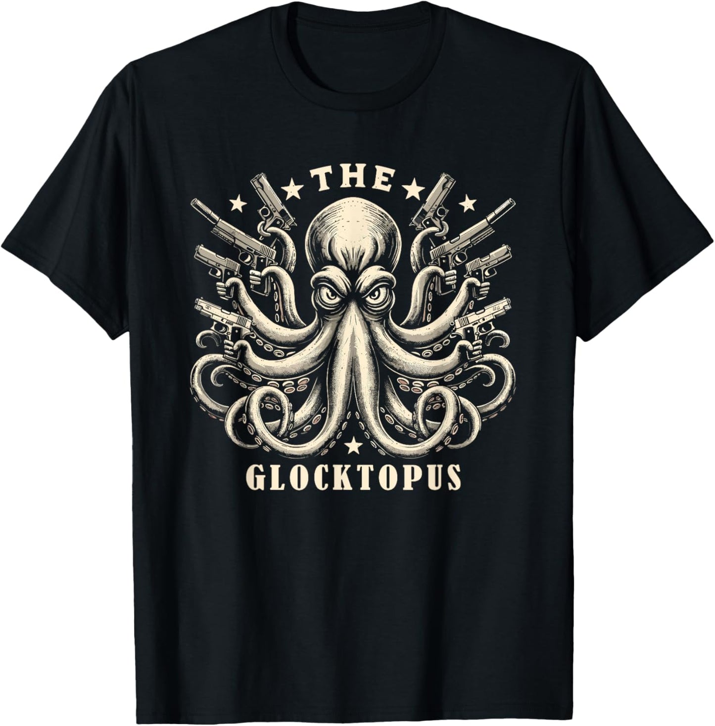 Gun Lover Vintage Squid Octopus Meme Funny Graphic Art T-Shirt - T-Shirt | Black