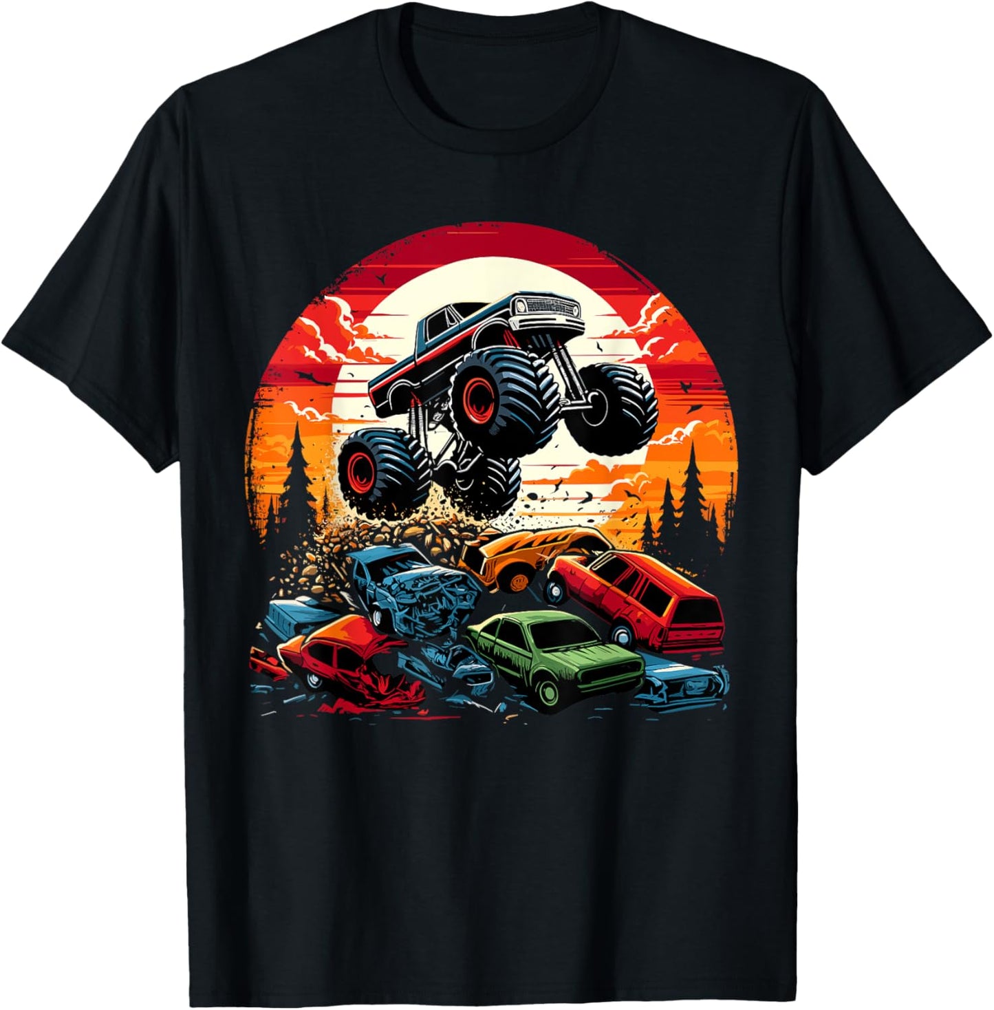 Monster Trucks Birthday Party Retro Monster Truck T-Shirt - T-Shirt | Black