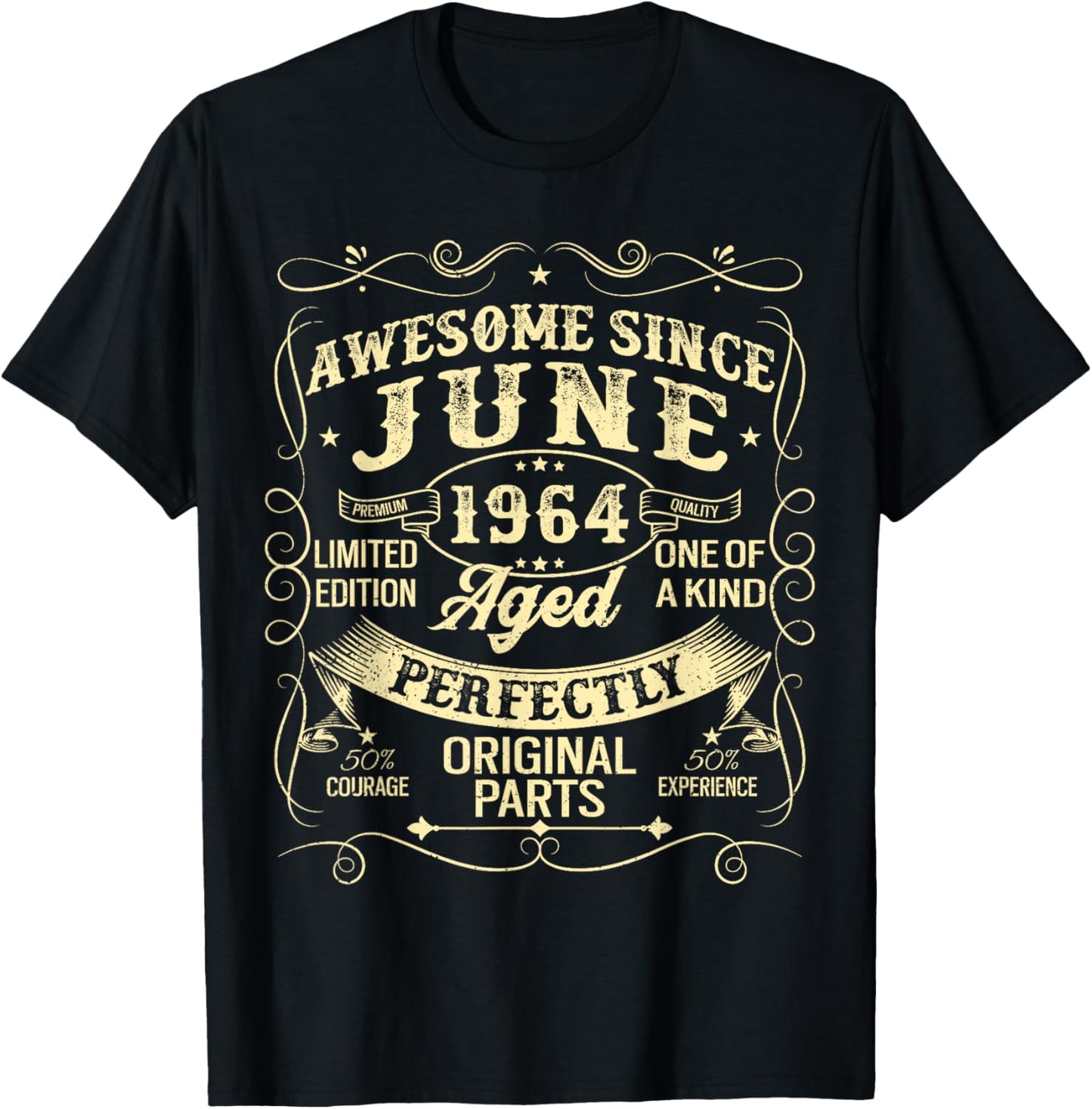 Awesome Since June 1964 Year Of Birth Birthday 1964 Vintage T-Shirt - T-Shirt | Black