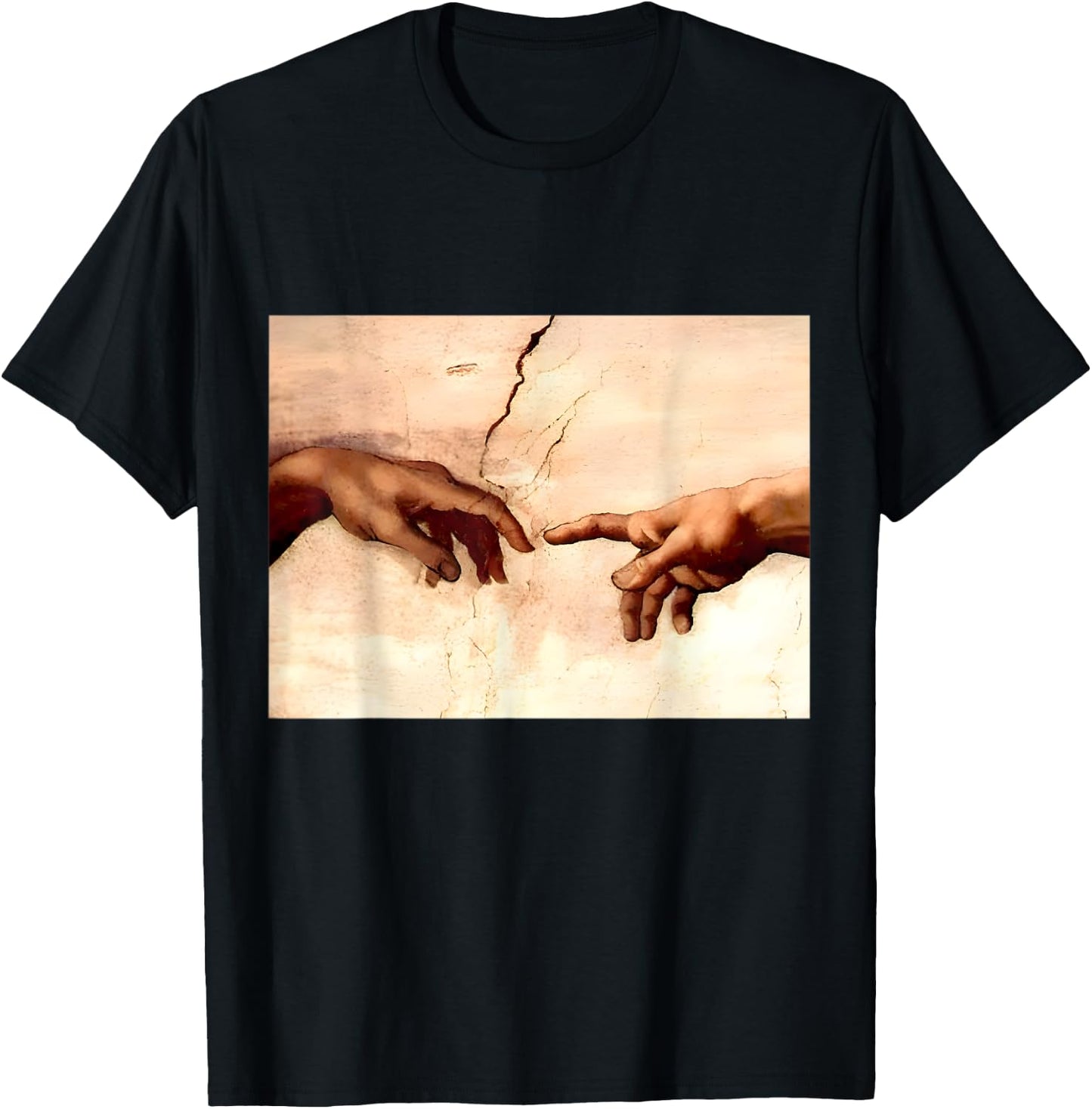 The Creation Of Adam | Michelangelo Artwork Vintage T-Shirt - T-Shirt | Black