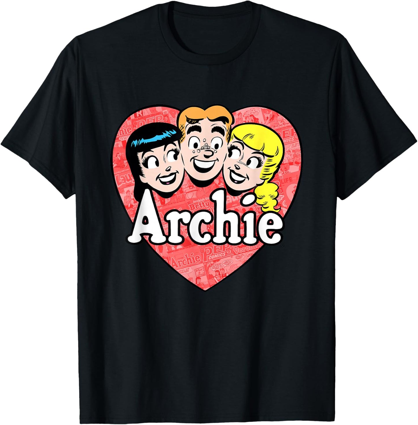 Retro Archie Heart Design Featuring Archie, Betty & Veronica T-Shirt - T-Shirt | Black