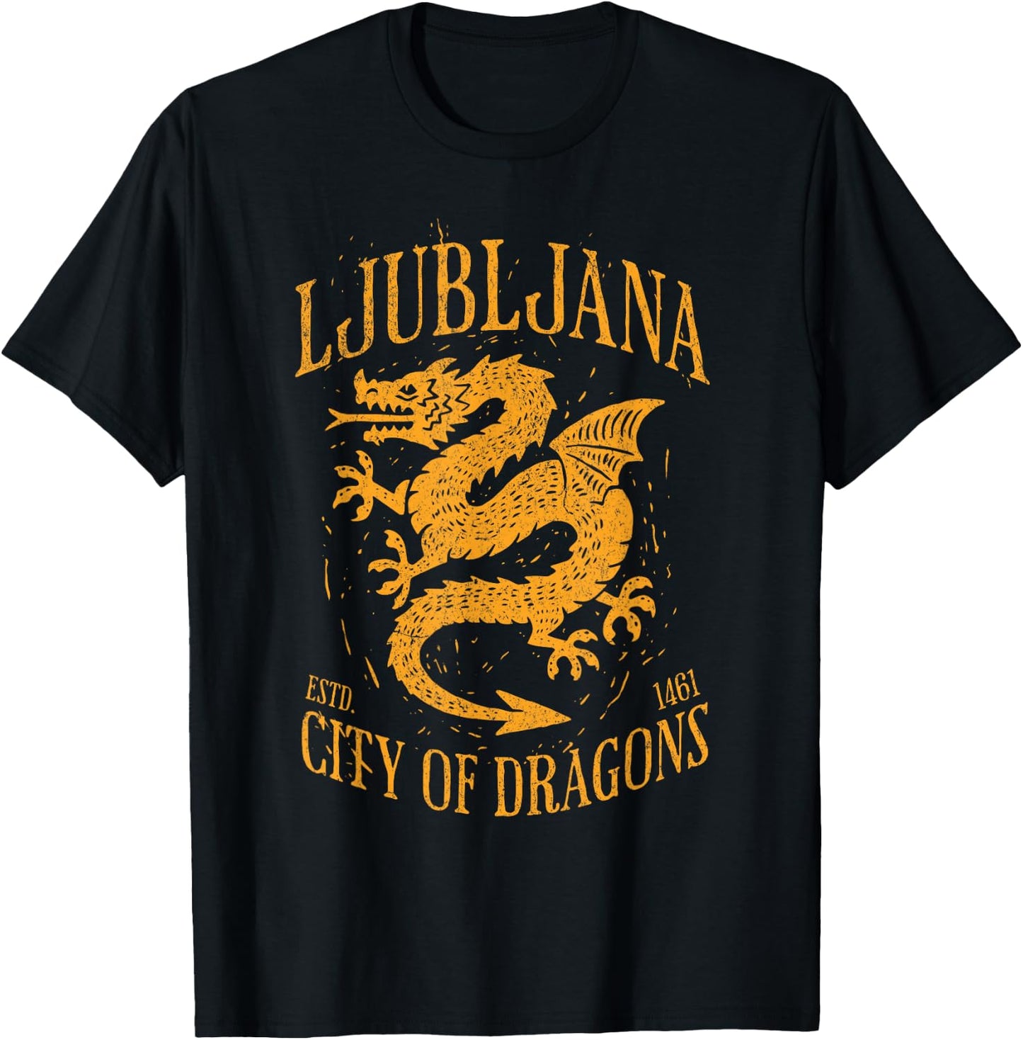 Ljubljana Slovenia Est 1461 City of Dragons Vintage Grunge T-Shirt - T-Shirt | Black